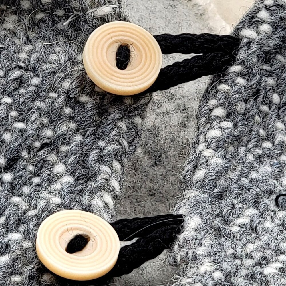 Wool Blend Poncho/Cape Boho With Geometric Pattern Hood & Buttons Beige & Gray - Picture 12 of 14